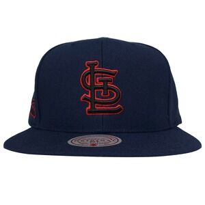 St. Louis Cardinals Mitchell & Ness MLB Snapback Hat‎ Cap Black 3D Logo Navy NWT